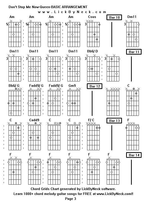 Chord Grids Chart of chord melody fingerstyle guitar song-Don't Stop Me Now-Queen-BASIC ARRANGEMENT,generated by LickByNeck software.